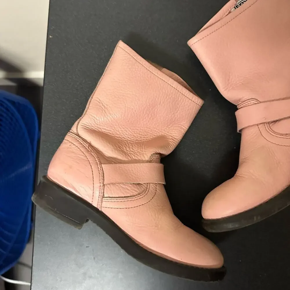 Girls Frye Youth Engineer Boot Pink Leather Biker Pull On Bootie Size 12.5 Girls
